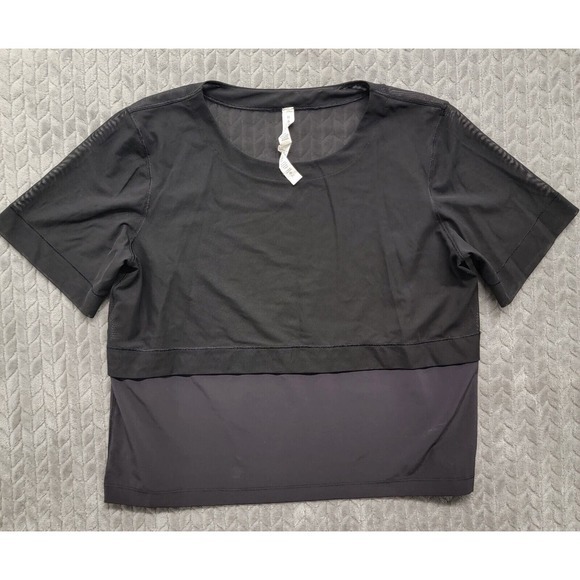 LULULEMON Black MEESH TEE Mesh Short Sleeve Layered-Look Top‎ Size 10 Sheer - Picture 1 of 10